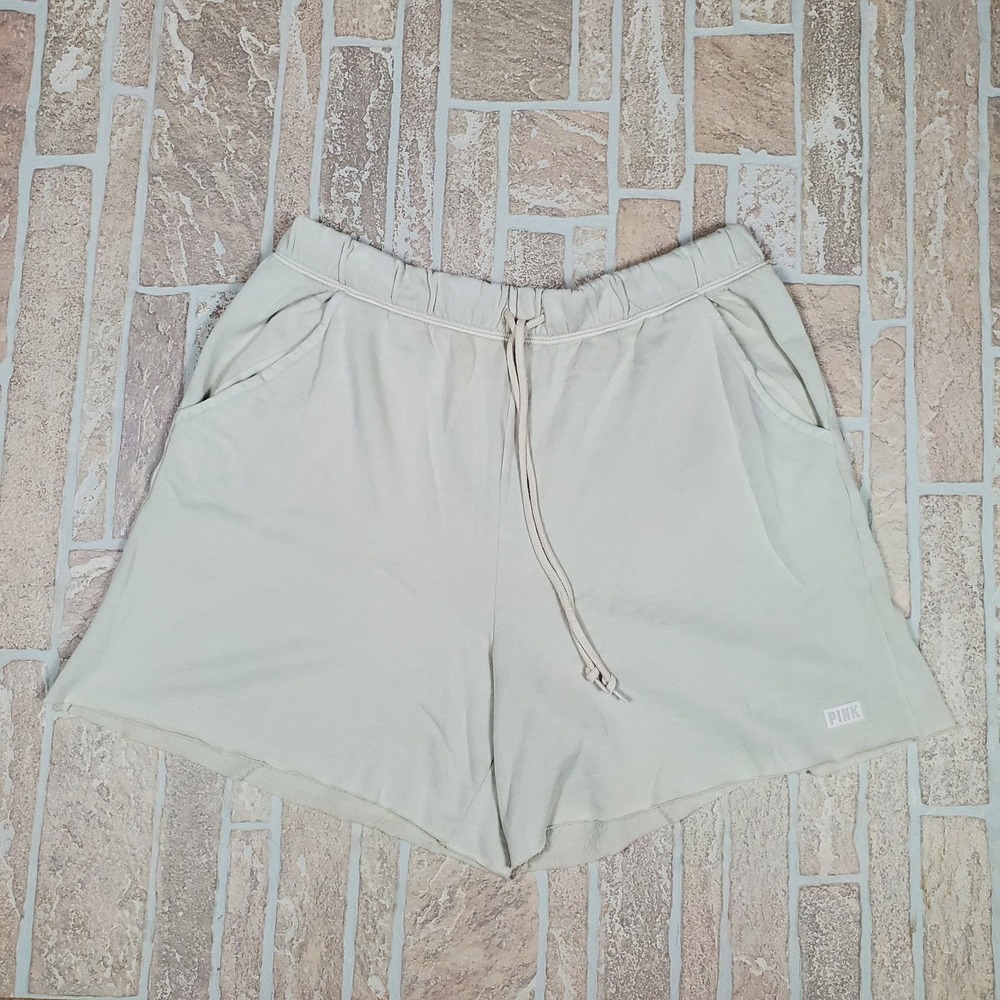 PINK Victoria's Secret Relaxed Lounge Shorts Beige Oatmeal Drawstring XL New